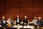 Das Podium von l.n.r.: Prof. Dr. Manuel Fröhlich, Friederike Bauer, Tim Richter, Dagmar Dehmer, MdB Katja Keul und Mogens Lykketoft
